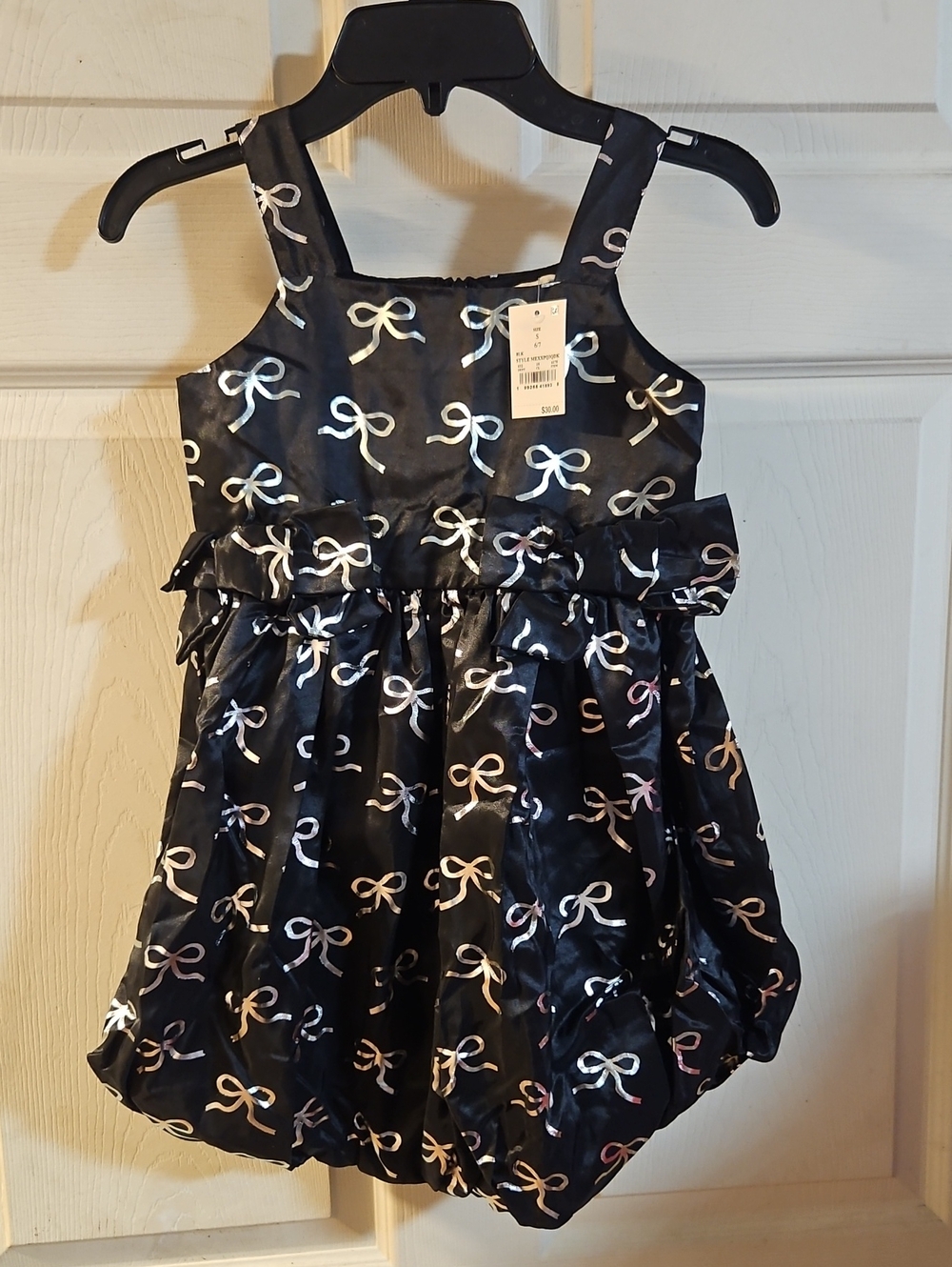 Audrey Camille black sleeveless bubble dress: metallic Bow Print: NWT: S (6/7)
